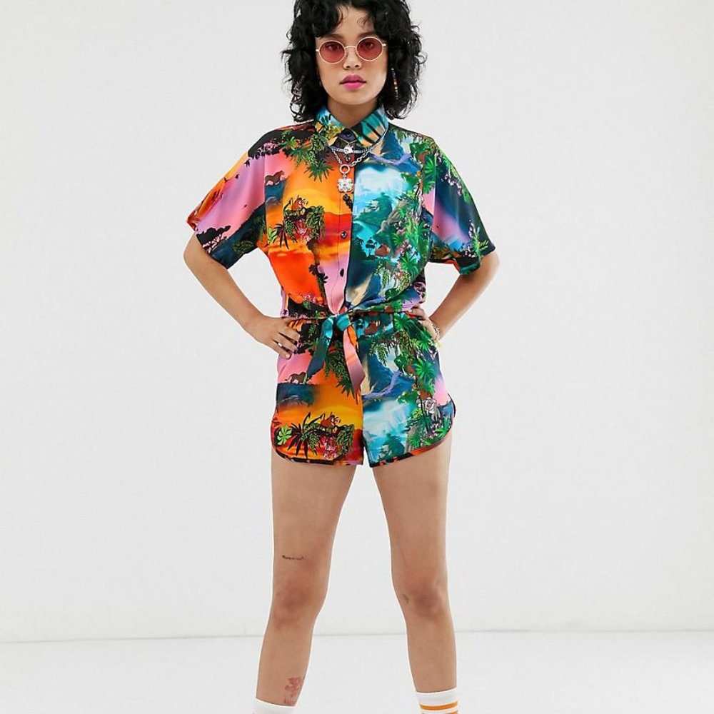 Disney The Lion King ASOS Design Cropped Shirt Two-Piece Set Sunset Print-multi